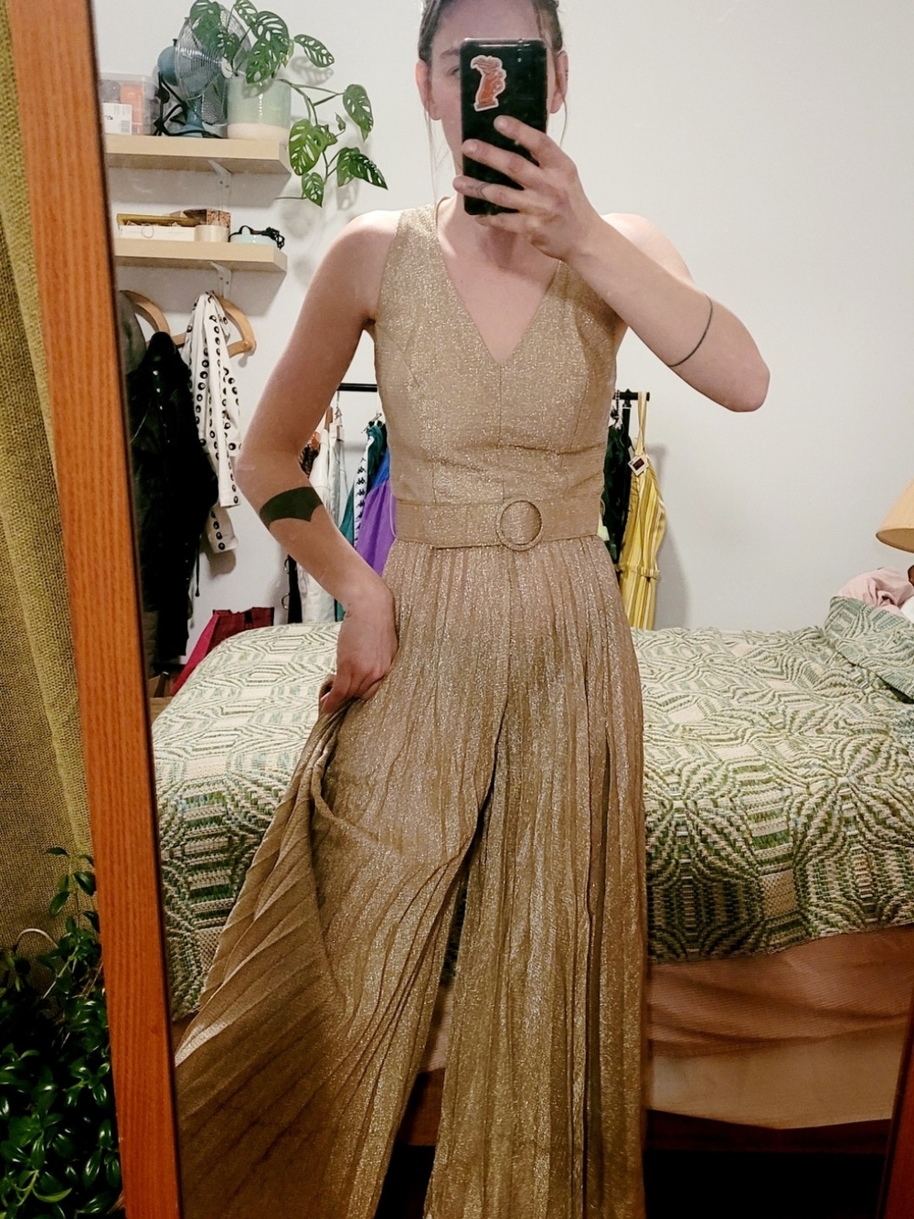 *RARE* Vintage Gold Metallic Wide-Leg Jumpsuit with Belt